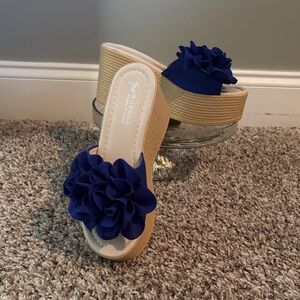 Aoerda Navy Floral Wedge Sandals